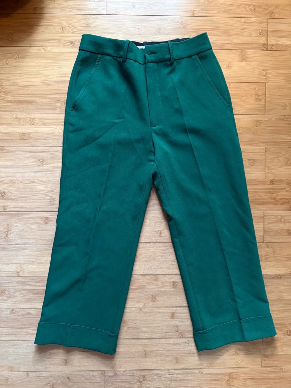 Zara Green High Waisted Cropped Trousers Size Small